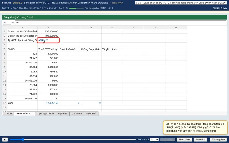 Bảng tính Excel mô phỏng